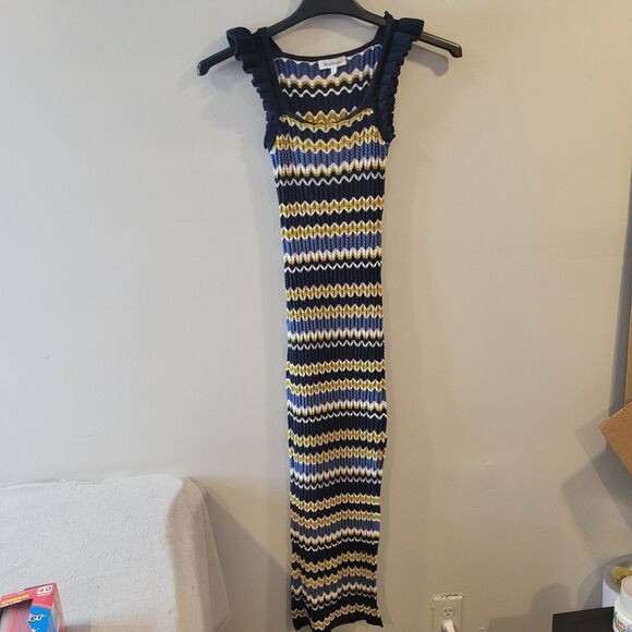 Heartloom Bennet Maxi Dress Navy Wave Chevron Pattern Ruffle Straps XSmall - Picture 3 of 9